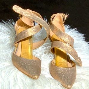 Kelly and Katie formal gold 3” heels